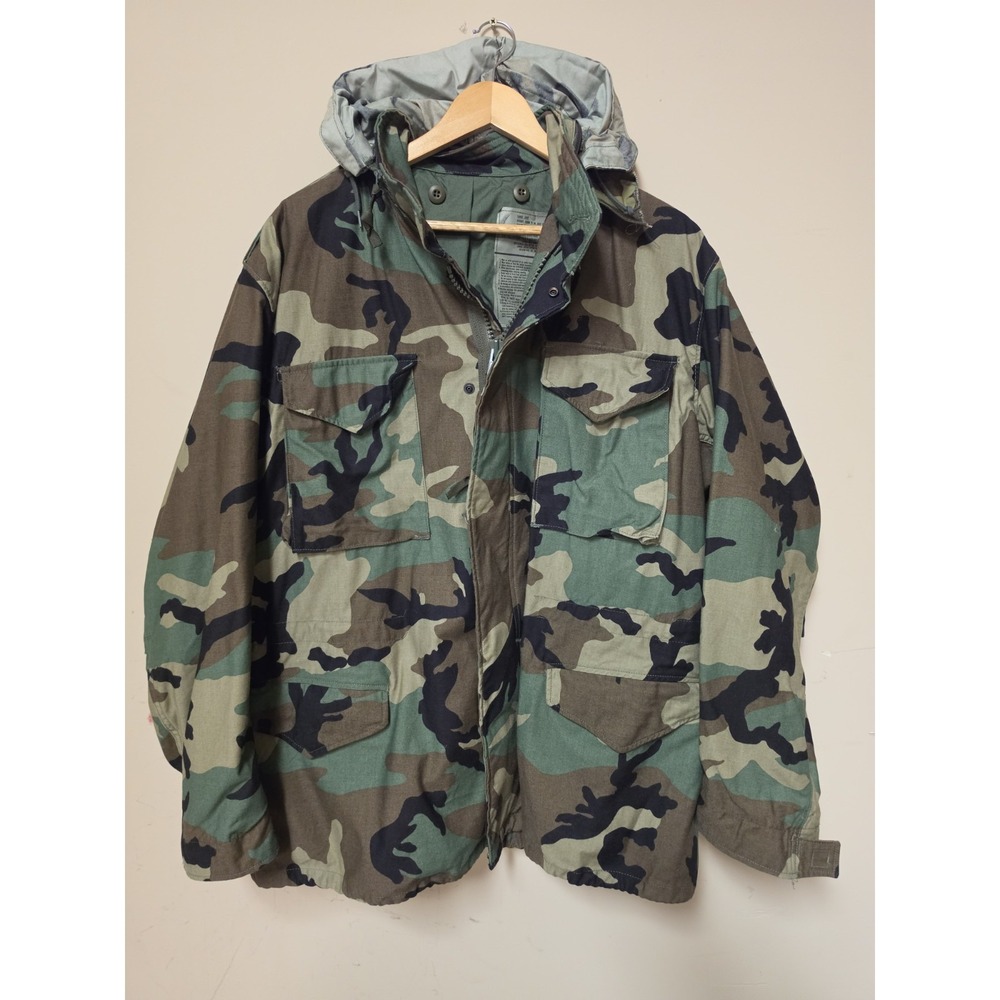 VTG US Army Woodland Camo Field Coat Jacket Long SP0100-99-D-0303 Men's L Long